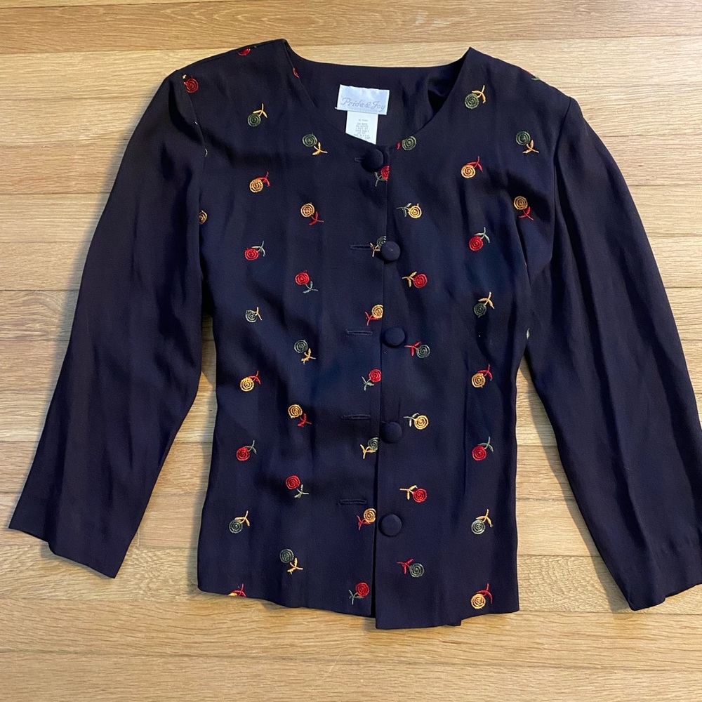 Pride & Joy Black Blazer with Floral Embroidery